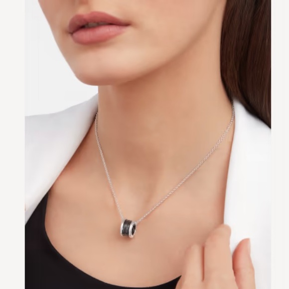 NIB Bulgari Sterling Silver + Ceramic Pendant Necklace, Unisex - Picture 5 of 13